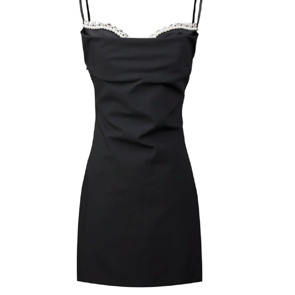 Black Embellished Strap Mini Dress